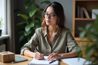 Femme en bureau moderne compare deux machines à écrire