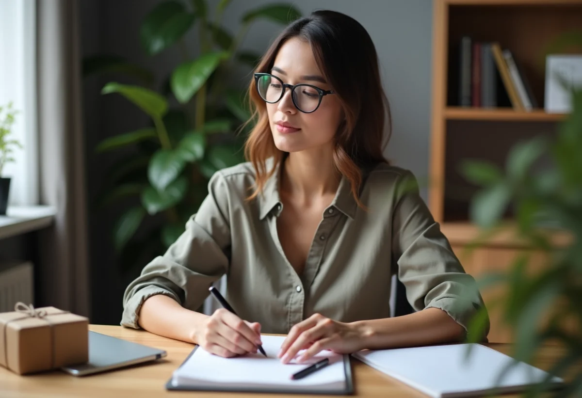 Femme en bureau moderne compare deux machines à écrire
