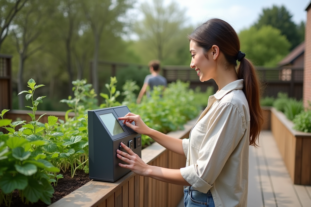 Femme réglant un système d