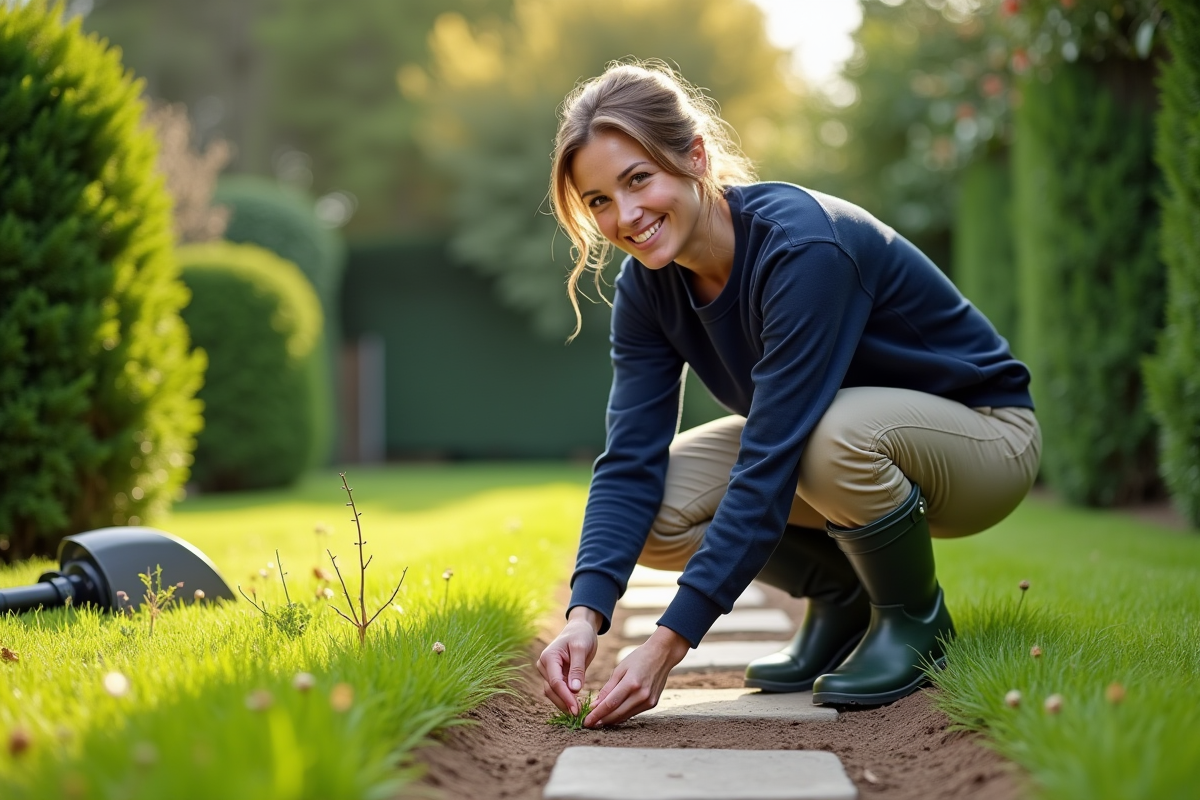 Jeune femme en train de protéger les jeunes pousses dans le jardin