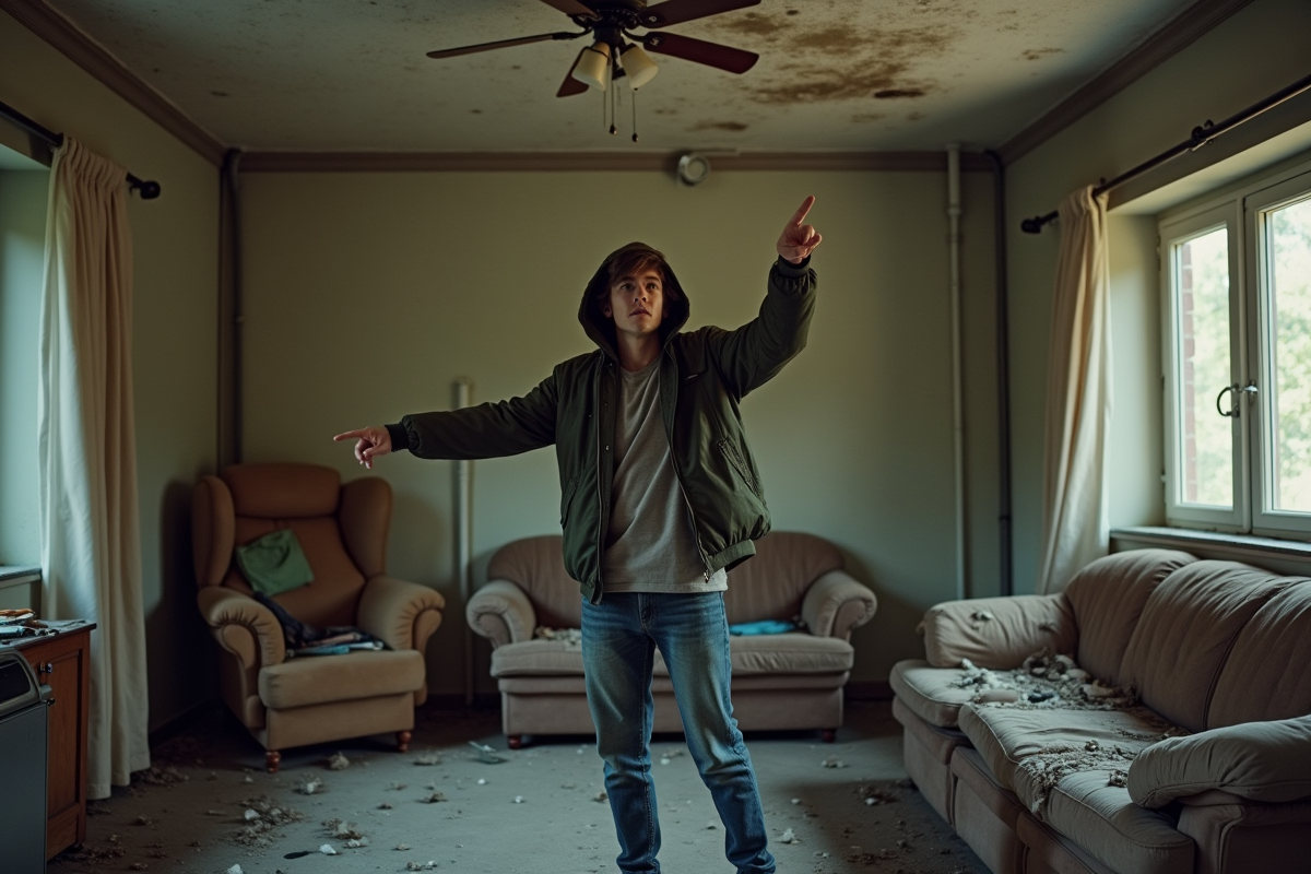 Jeune homme montrant des taches d