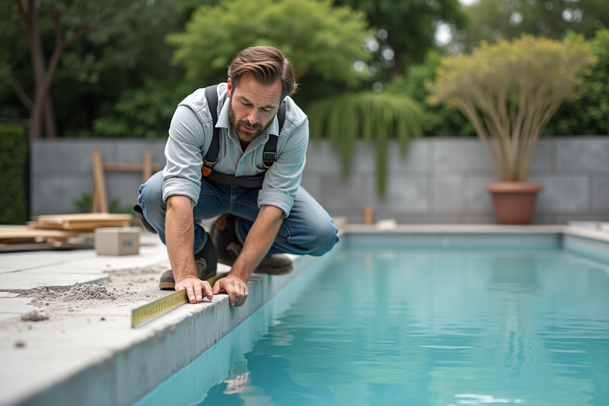 Ouvrier mesurant le bord d