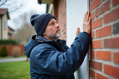 Ouvrier appliquant des panneaux isolants sur un mur extérieur
