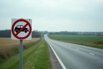 Panneau B34 fin d'interdiction de dépasser au bord d'une route rurale française