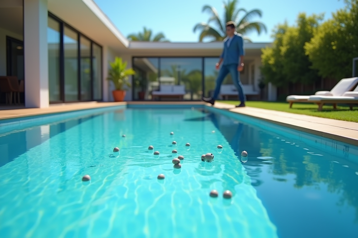 Piscine en fibre de verre dans un jardin moderne avec un propriétaire frustré