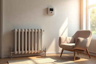 Radiateur électrique moderne dans un salon lumineux et cosy