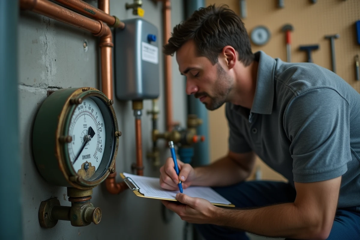 Homme relevant un compteur d'eau pour surveiller la consommation du foyer